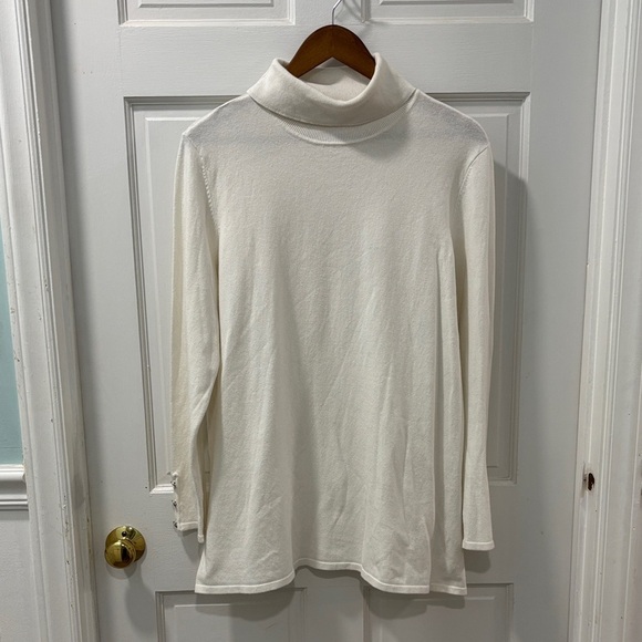 Soft Surroundings Lightweight Turtleneck Sweater Size Large Ivory Tunic Length - Picture 1 of 7